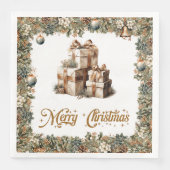 Elegante rustieke kerst holly en gouden cadeaus servet (Voorkant)