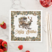 Elegante rustieke kerst holly rendieren slee servet (Insitu)