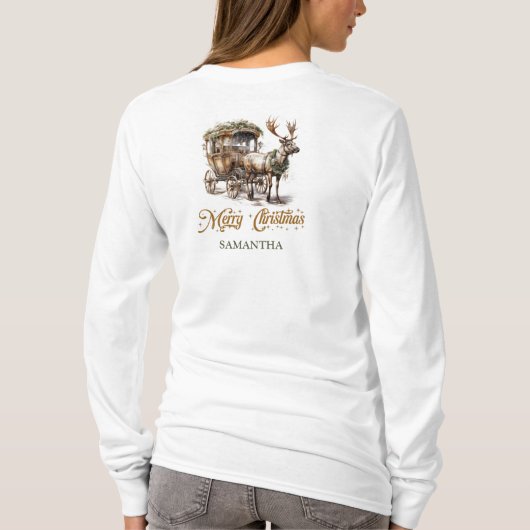 Elegante rustieke kerst rendieren en koets t-shirt (Achterkant)