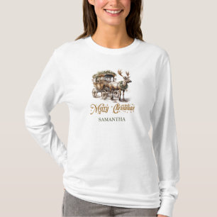 Elegante rustieke kerst rendieren en koets t-shirt