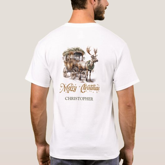 Elegante rustieke kerst rendieren en koets t-shirt (Achterkant)
