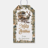Elegante rustieke kerst rendieren en slee cadeaulabel (Achterkant)