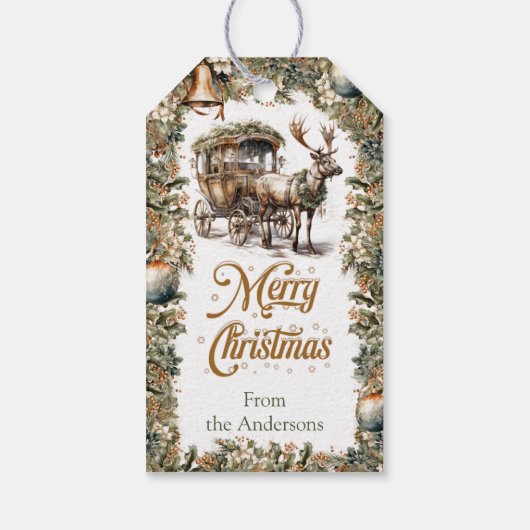 Elegante rustieke kerst rendieren en slee cadeaulabel (Achterkant)