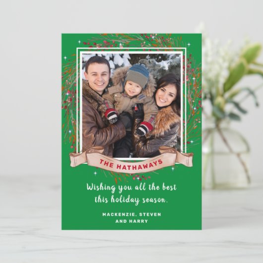 Elegante rustieke kerstfoto feestdagenkaart (Staand voorkant)