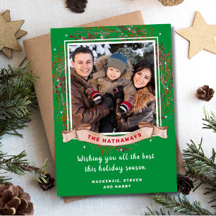 Elegante rustieke kerstfoto feestdagenkaart
