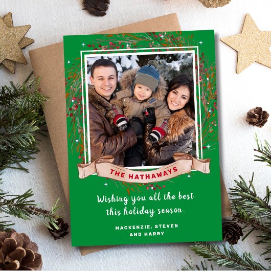 Elegante rustieke kerstfoto feestdagenkaart