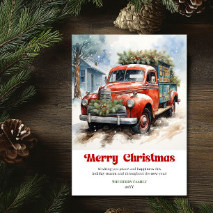 Elegante rustieke kerstscène vintage kerstauto feestdagenkaart