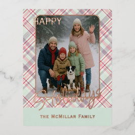 Elegante Rustieke Klasse Schotse Patroon Goud Folie Feestdagen Briefkaart