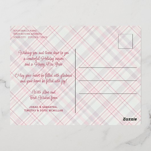 Elegante Rustieke Klasse Schotse Patroon Goud Folie Feestdagen Briefkaart (Achterkant)
