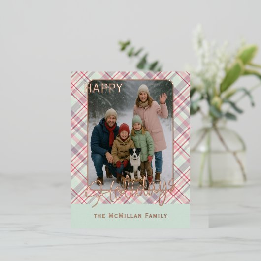 Elegante Rustieke Klasse Schotse Patroon Goud Folie Feestdagen Briefkaart (Staand Voorkant)