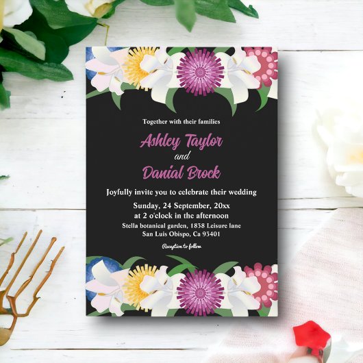 Elegante Rustieke Kleurrijke Rozen Zwarte Bloemen Kaart