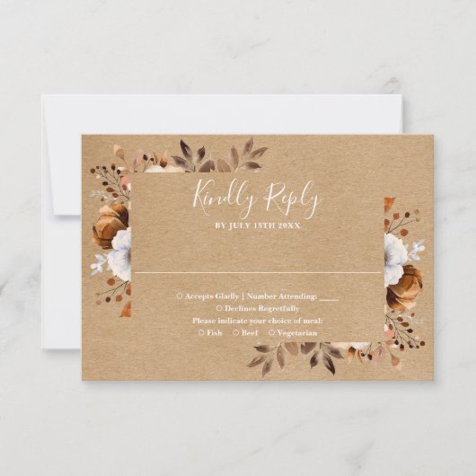 Elegante rustieke Kraft Herfst Floral Wedding RSVP Kaartje (Voorkant)