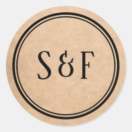 Elegante rustieke kraft monogram envelop afdichtin ronde sticker