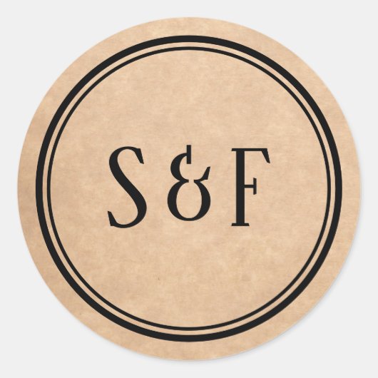 Elegante rustieke kraft monogram envelop afdichtin ronde sticker (Voorkant)