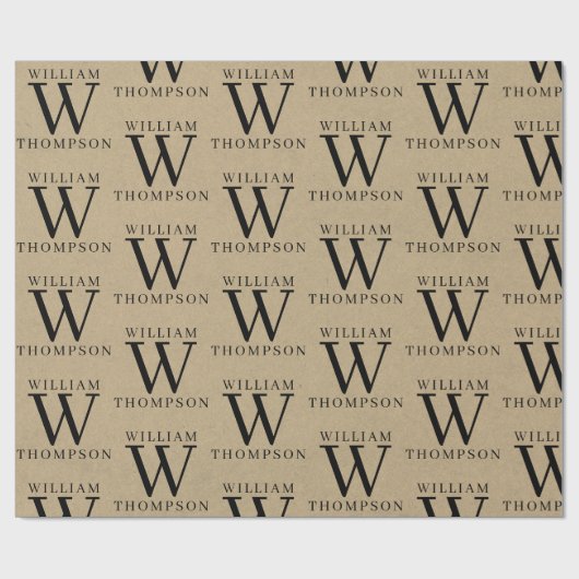 Elegante rustieke kraft monogrammed naam cadeaupapier (Vlak)