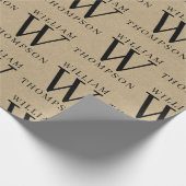 Elegante rustieke kraft monogrammed naam cadeaupapier (Hoek)