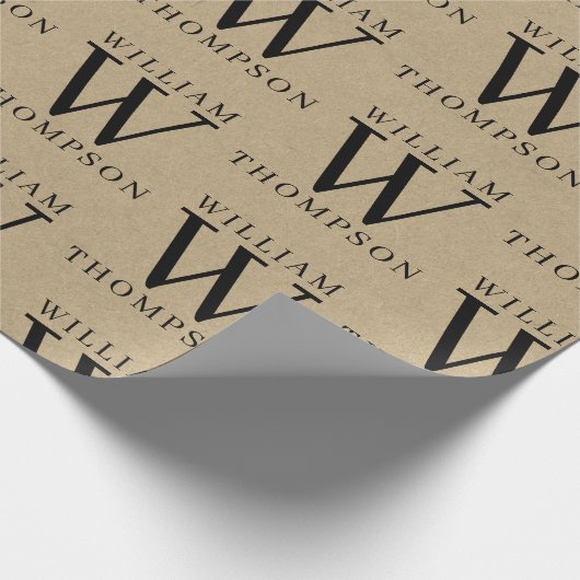 Elegante rustieke kraft monogrammed naam cadeaupapier (Hoek)