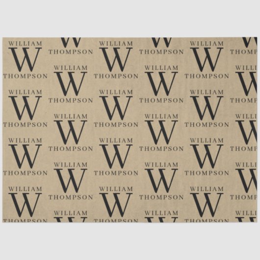 Elegante rustieke kraft monogrammed naam tissuepapier (Voorkant)