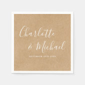 Elegante Rustieke Kraft Signature Bruiloft Servet (Voorkant)