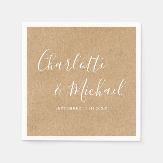 Elegante Rustieke Kraft Signature Bruiloft Servet (Voorkant)