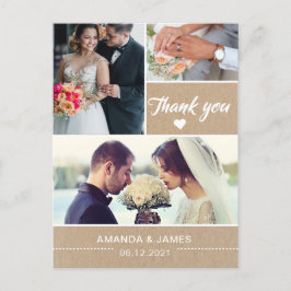 Elegante rustieke kraft | Trouwfoto Dank u wel Briefkaart