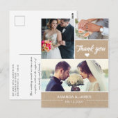 Elegante rustieke kraft | Trouwfoto Dank u wel Briefkaart (Voorkant / Achterkant)