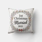 Elegante rustieke krans | 1e Kerstmis Getrouwd Kussen (Achterkant)
