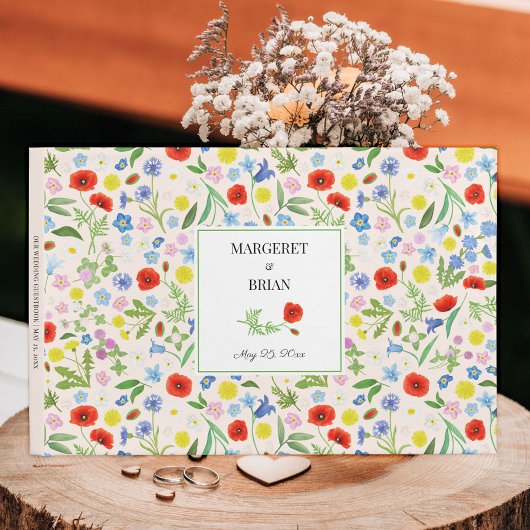 Elegante rustieke land bloemen handtekening bruilo gastenboek