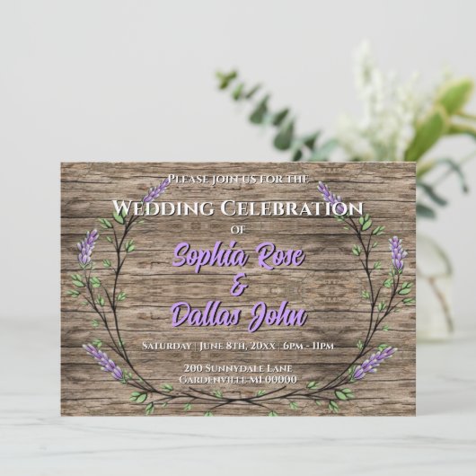 Elegante rustieke lavendel boho bruiloft kaart (Staand voorkant)