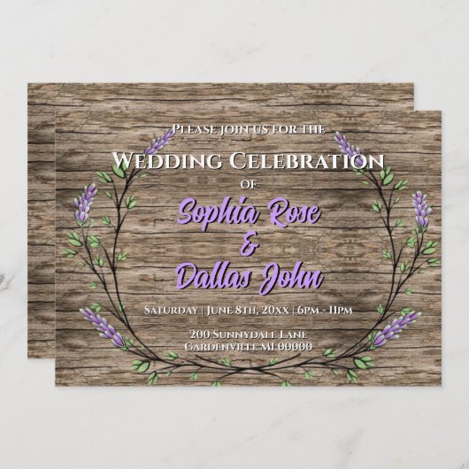 Elegante rustieke lavendel boho bruiloft kaart (Voorkant / Achterkant)