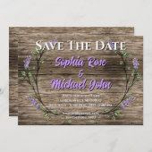 Elegante rustieke lavendel bruiloft save the date kaart (Voorkant / Achterkant)
