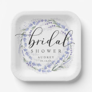 Elegante Rustieke Lavendel Krans Bruidsfeest Papieren Bordje