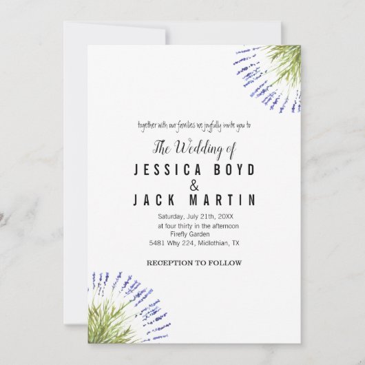 Elegante Rustieke Lavendelkruid Groene Bloemen Bru Kaart (Voorkant)