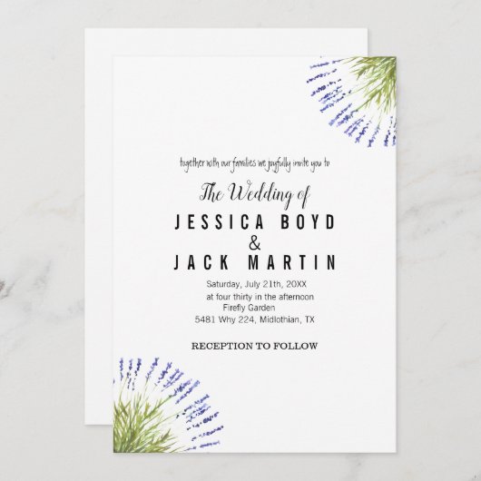 Elegante Rustieke Lavendelkruid Groene Bloemen Bru Kaart (Voorkant / Achterkant)