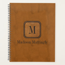 Elegante rustieke  lederen chique monogram naam planner
