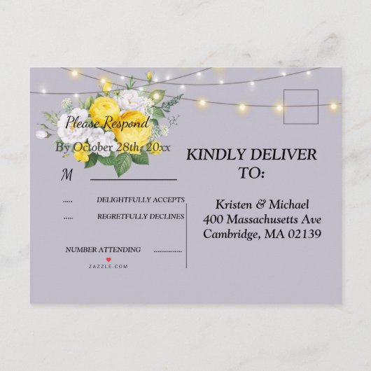 Elegante Rustieke lichten Gele Bloem RSVP Uitnodig Uitnodiging Briefkaart (Achterkant)