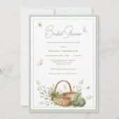Elegante Rustieke Mand Groene Bruidsdouche Kaart (Voorkant)