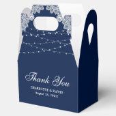 Elegante rustieke marine blauwe kant lampjes bruil bedankdoosjes (Geopend)