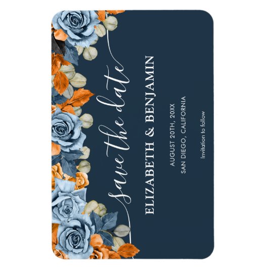 Elegante rustieke marine en roest bruiloft opslaan magneet (Verticaal)