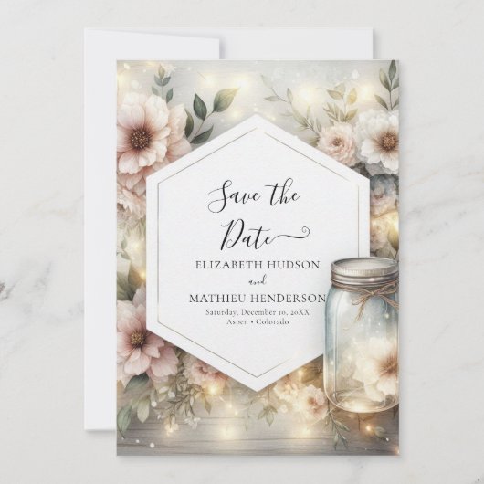 Elegante rustieke Mason Jar bruiloft Save The Date (Voorkant)