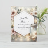 Elegante rustieke Mason Jar bruiloft Save The Date (Staand voorkant)