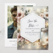 Elegante rustieke Mason Jar bruiloft Save The Date (Voorkant / Achterkant)