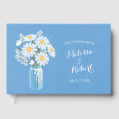 Elegante rustieke Mason Jar Daisies Bruiloft Blauw Gastenboek (Voorkant)