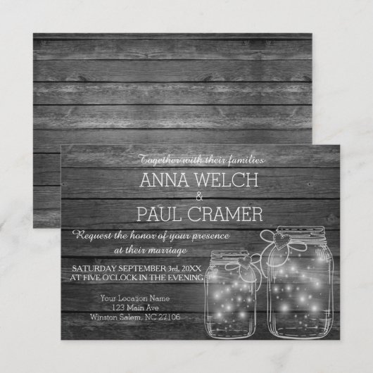Elegante Rustieke Mason Jar Lights B & W Wedding K Kaart (Voorkant / Achterkant)