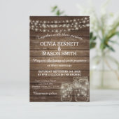 Elegante rustieke Mason Jar Lights bruiloft Kaart (Staand voorkant)