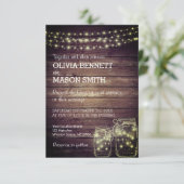Elegante rustieke Mason Jar Lights bruiloft uitnod Kaart (Staand voorkant)