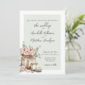 Elegante Rustieke Mason Jar Rozen Country Wedding Kaart (Staand voorkant)