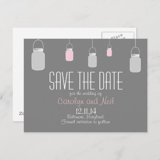 Elegante rustieke Mason Jars Save the Date Briefka Aankondigingskaart (Voorkant / Achterkant)