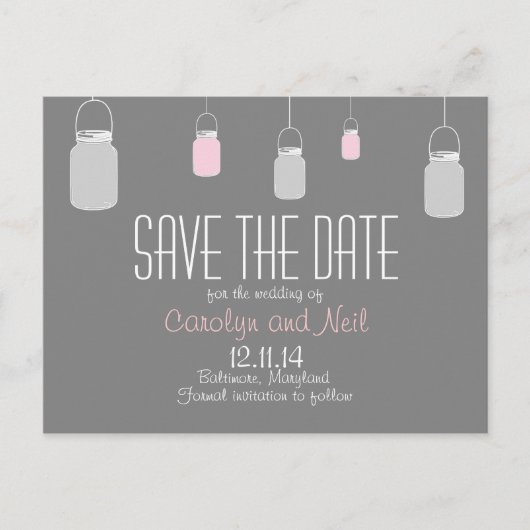 Elegante rustieke Mason Jars Save the Date Briefka Aankondigingskaart (Voorkant)