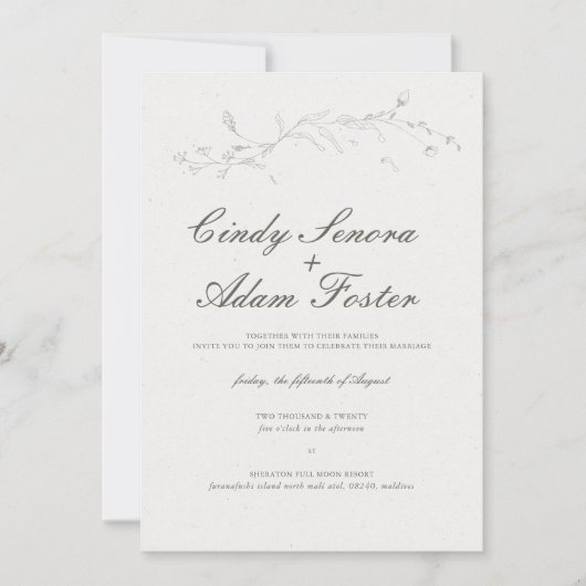 Elegante rustieke minimalistische botanische bruil kaart (Voorkant)